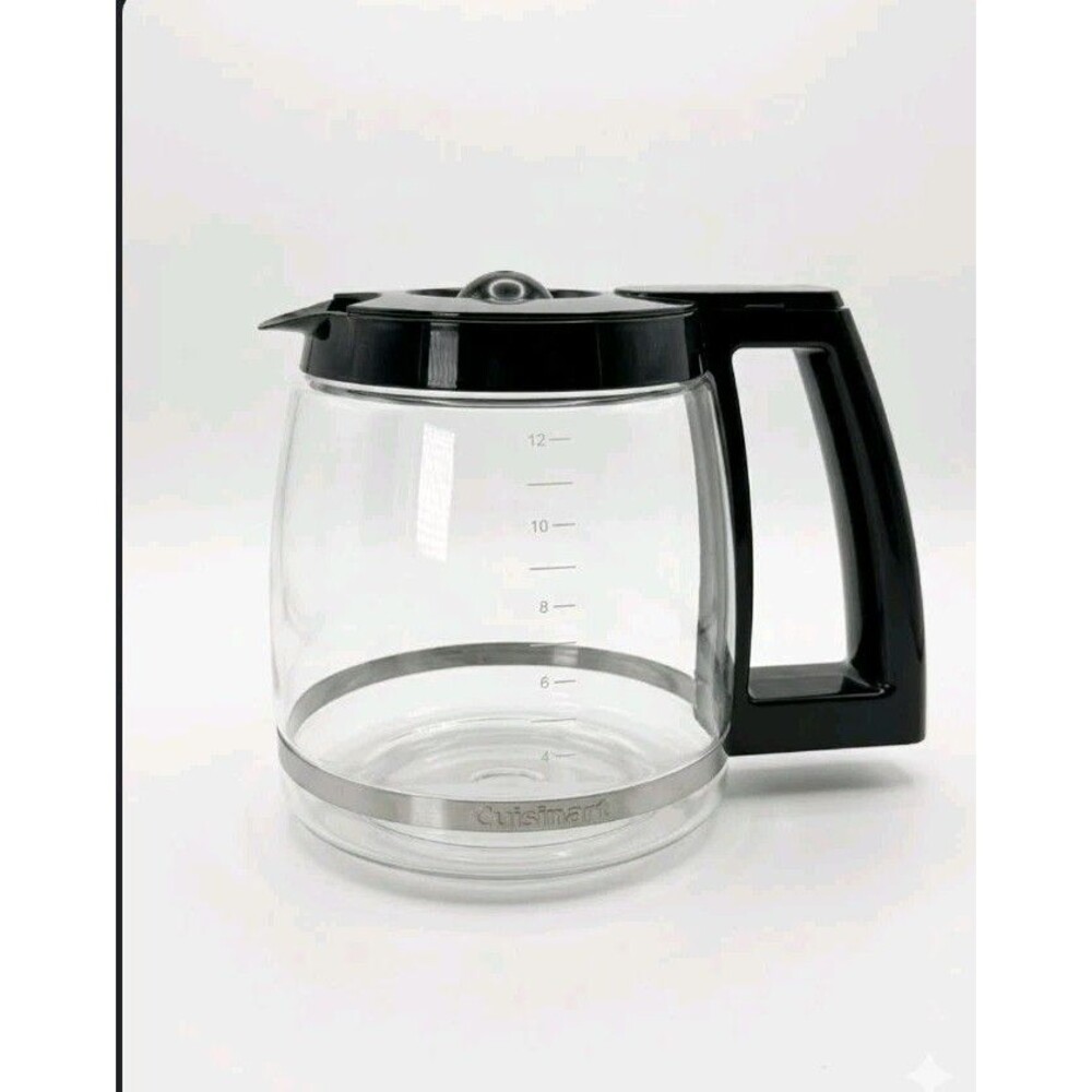 Cuisinart 12 Cup Replacement Glass Coffee Carafe Black Lid Stainless Band
